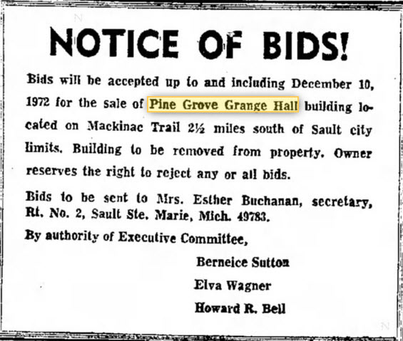 Pine Grove Grange Hall - Nov 1972 Building For Sale Without Lot